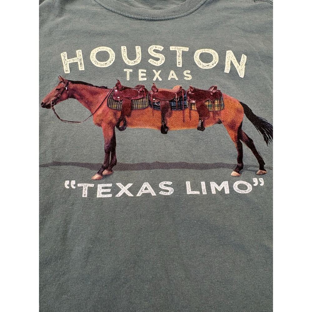 The Duck Co Houston Texas Limo Horse Graphic Tee Mens Large Distressed Blue